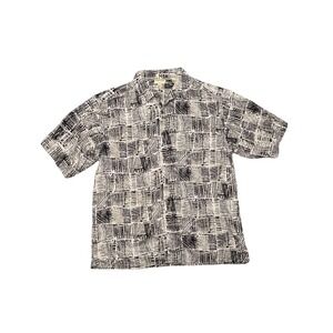 JOSEPH & FEISS Button Up Mens 2XLT Black White Silk‎ Abstract Short Sleeve Shirt
